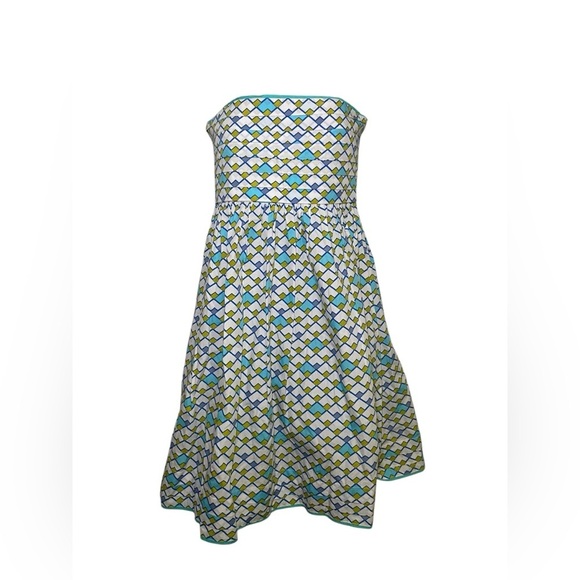 Lusana NWT Organic Cotton Strapless Mini Dress Size 4 Geometric Print - Picture 2 of 7